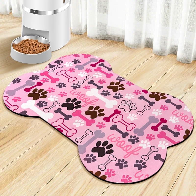 TEMU 1pc Non-slip Geometric Fish Bone Paw Print Dog Bowl Mat - Durable Polyester Pet Food And Water Bowl Pad, Suitable For Small To Medium Dogs, Easy