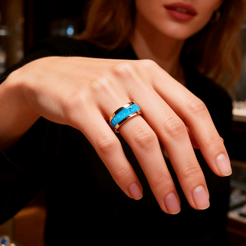Stylish 8mm Tungsten Ring with Sea Wave Patterns