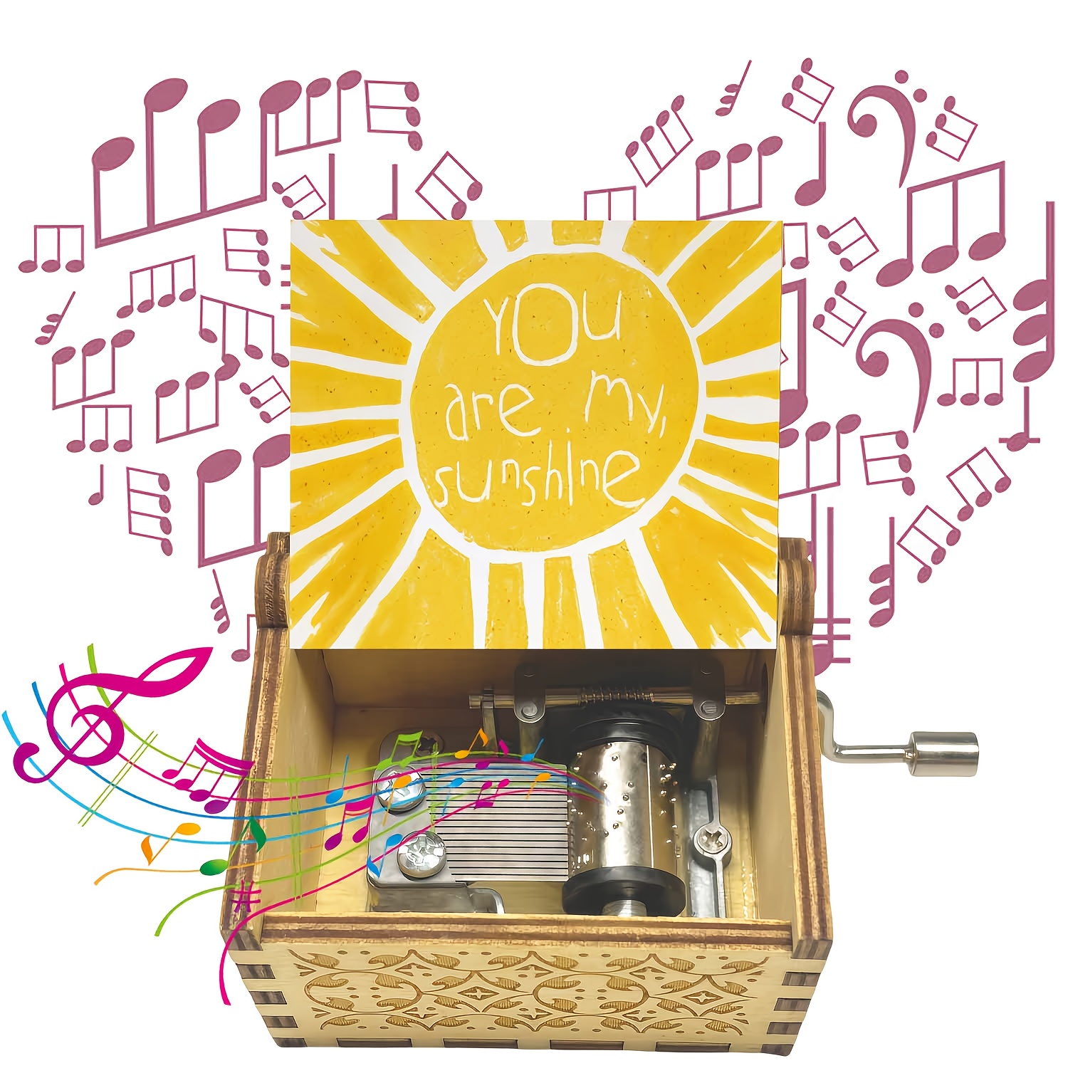 TEMU A Vintage Wooden Hand-cranked Music Box Engraved With "", A Music Box Gift For , Perfect For Mother's Day, Birthdays, Anniversaries, Holidays,