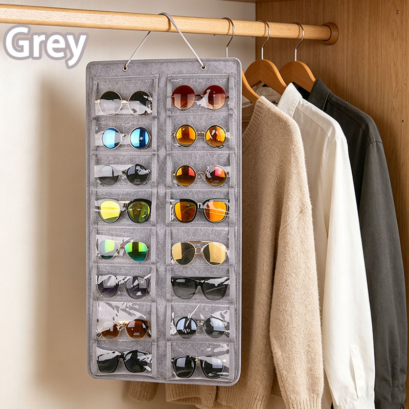 TEMU 1pc Large Capacity Glasses Storage Bag, 16-compartment Wall-mounted Glasses Storage Bag, Hanging Sunglasses Storage Bag, Dustproof And Durable