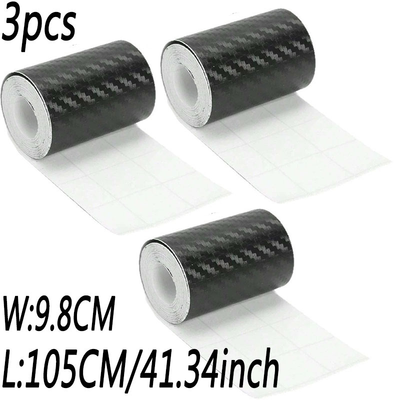 TEMU 3pcs Set, 124-inch Total 3d Carbon Fiber Sticker Kit, Black Car Bumper And Door Sill Trim Stickers, Self-adhesive Decorative Protective Film,