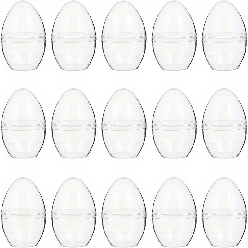 

15pcs Transparent Fillable Plastic Eggs, Diy Craft Ball Ornament, Easter Wedding Party Decor, Reusable Plastic Egg Molds For Bath & Crafting, Gift Wrap Storage