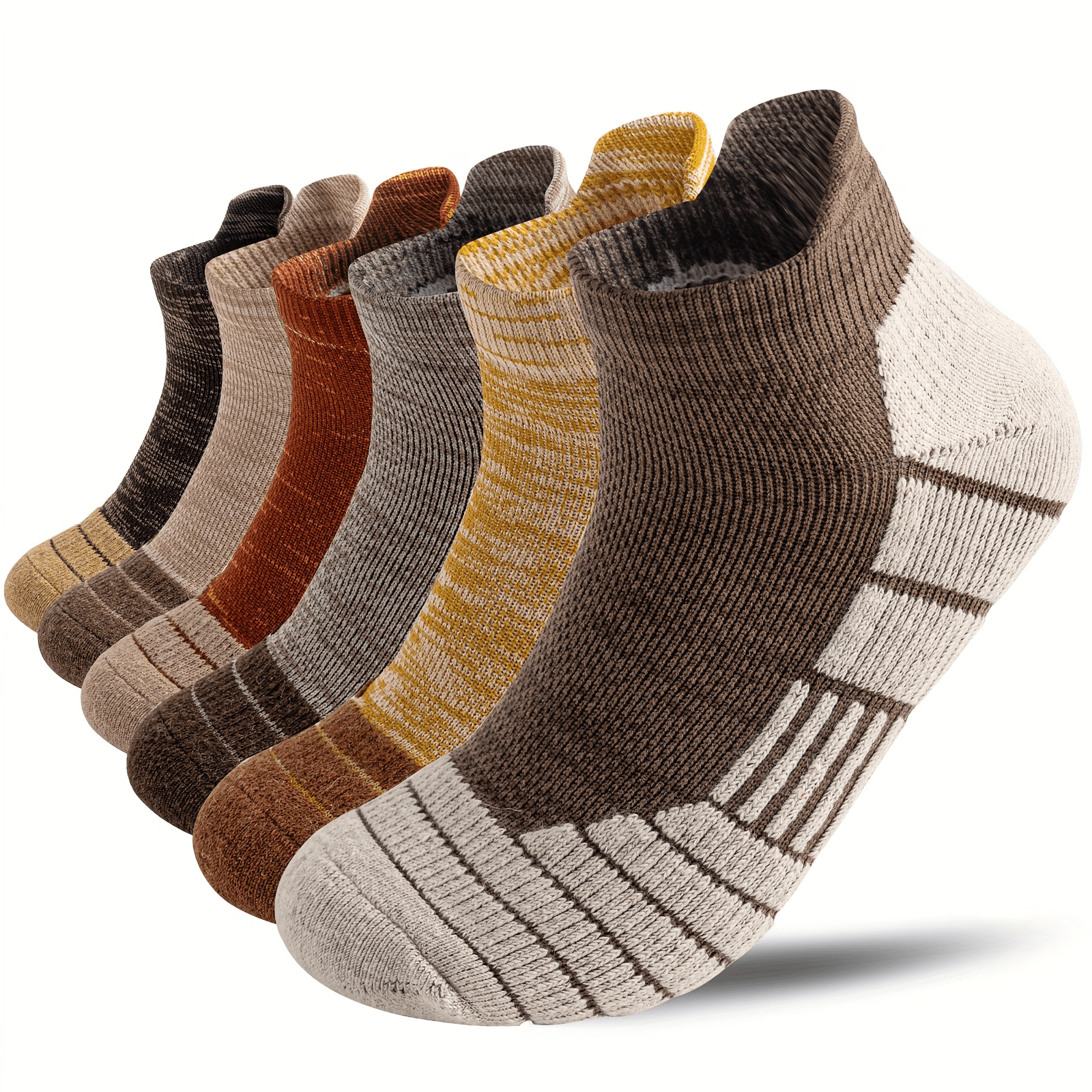 Image of 6 Pairs Wool Warm Winter Socks For Men And Women, Cozy Striped Athletic Socks With Soft Cushion Support, Breathable And Low Cut Raised For Outdoor Sports, Casual Outfits And Everyday Wear