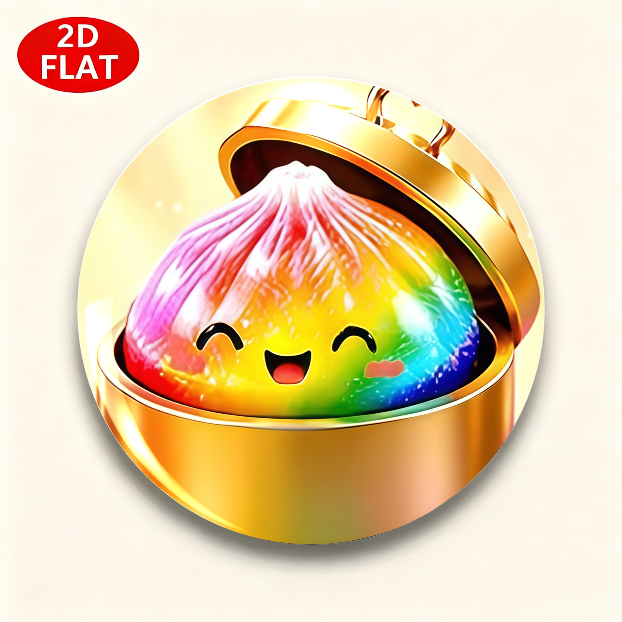 TEMU Cute Color Gradient Bun In Golden Round Box Pattern (2d Flat) 1pc Popular Round Badge Brooch/pin, Unisex Funny Gift For Family , Decor Accessory