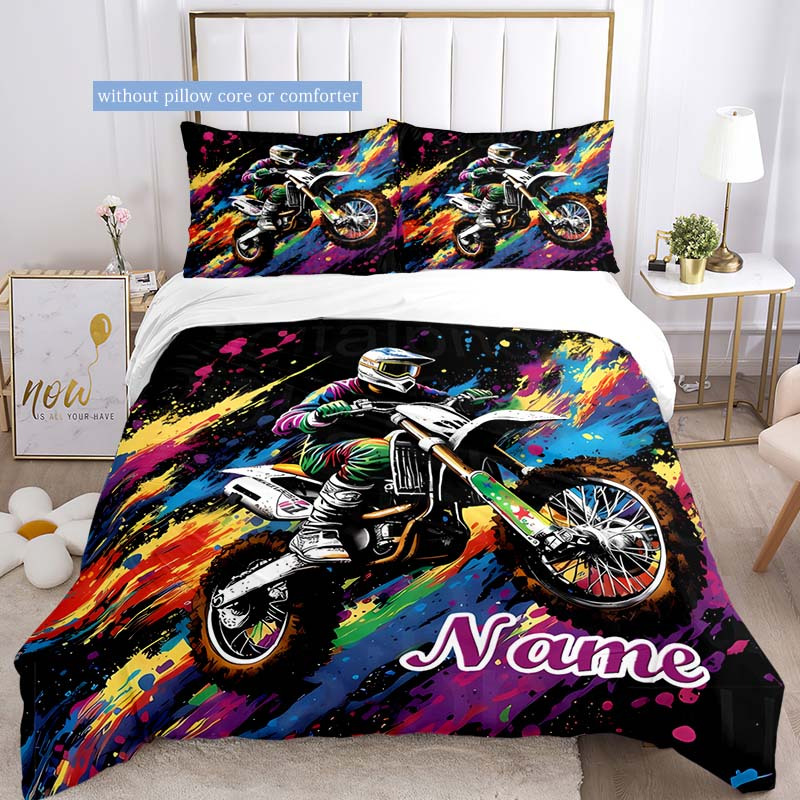 

3pcs Motorcycle Theme Bedding Set - All-, Hypoallergenic , , Tear-, , Washable, Includes 1 Duvet Cover And 2 Pillowcases (no )