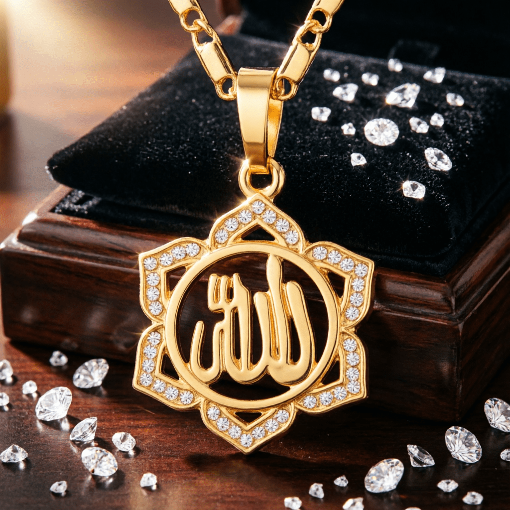 Hollow Sun Flower Allah Pendant Necklace, Unisex