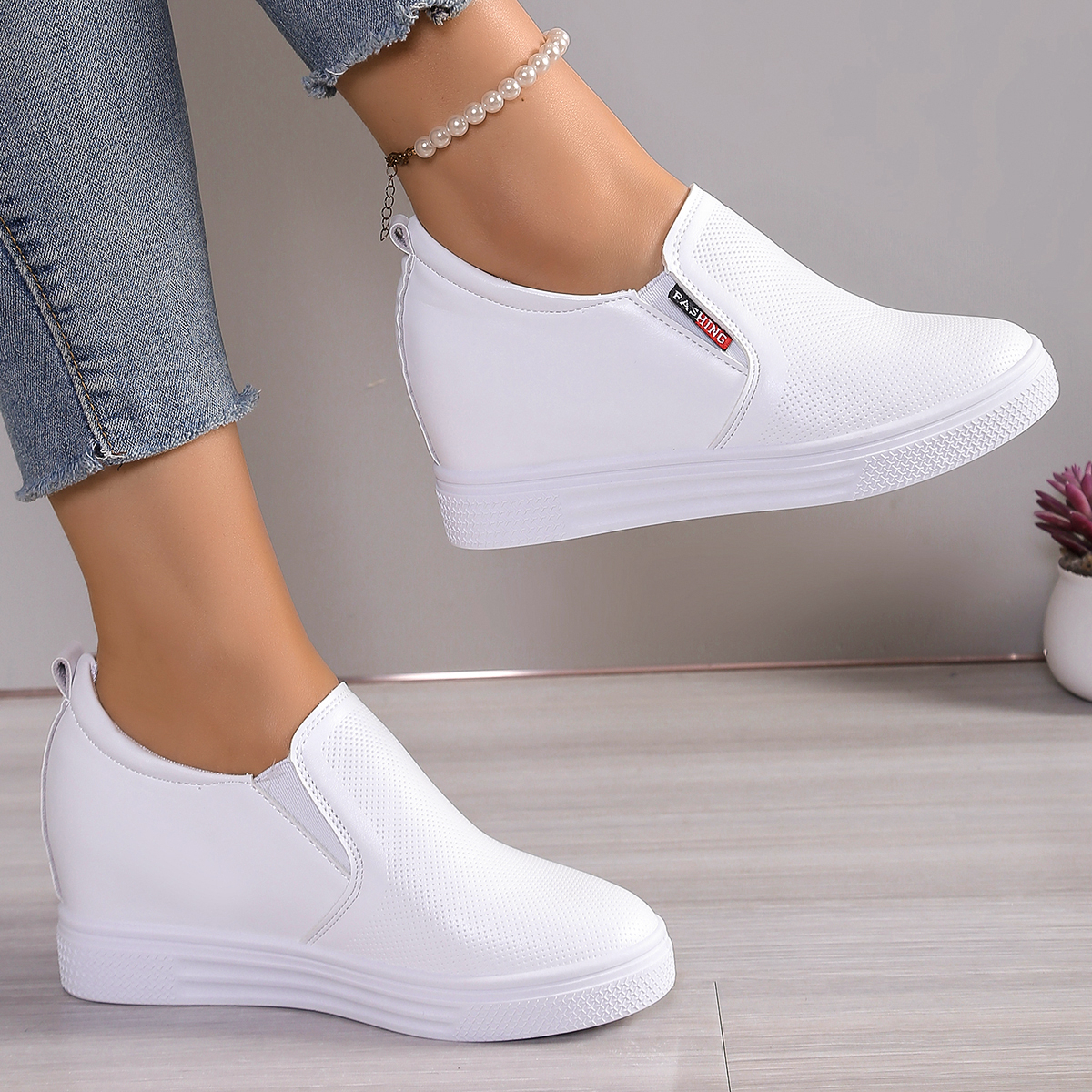 baskets à plateforme pour femme avec suraugmentation, chaussures blanches décontractées, chaussures compensées à semelle épaisse, chaussures de transport     taille pour femme, chaussures pour femme