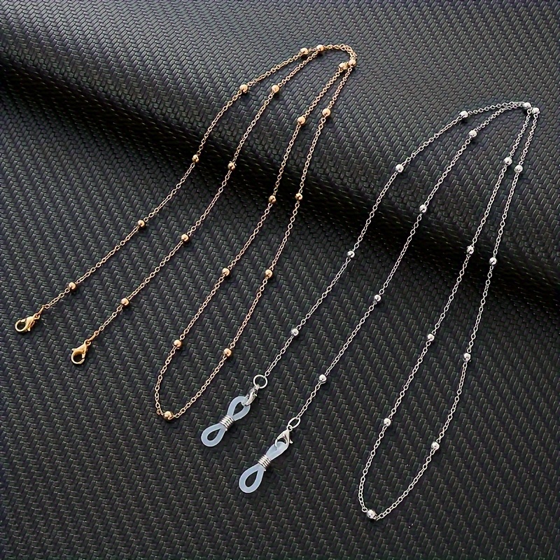 E-shop [Stylische Metall-Brillenkette] Goldene oder silberne Metall-Brillenkette mit Perlen | Stilvoll und einfach, rutschfest, modisches Lanyard für