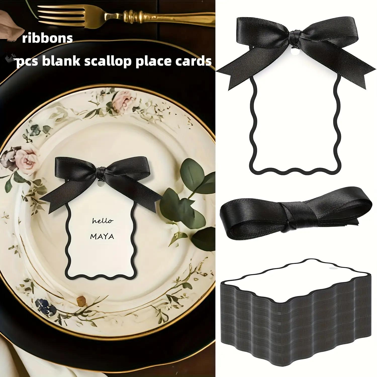 TEMU 30pcs Scallop Shaped Table Card Wedding Card Holder With Ribbon, Pink, Green, Black Suitable For Halloween, Christmas, New Year, Valentine's Day