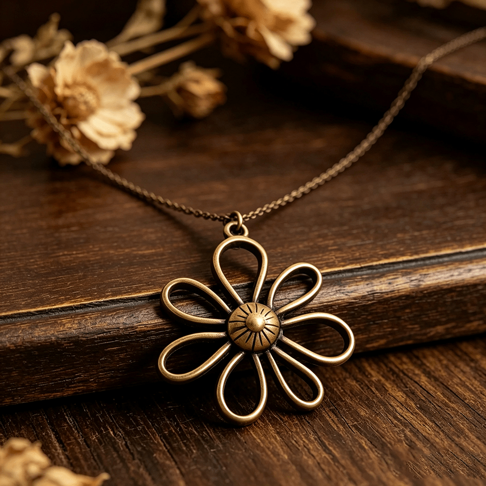 TEMU 1pc Collier Pendentif Mode Femme Bohème Vintage Couleur Cuivre Floral, Élégant Facile Adapté à un Usage , Vacances, Fête et Autres Occasions,