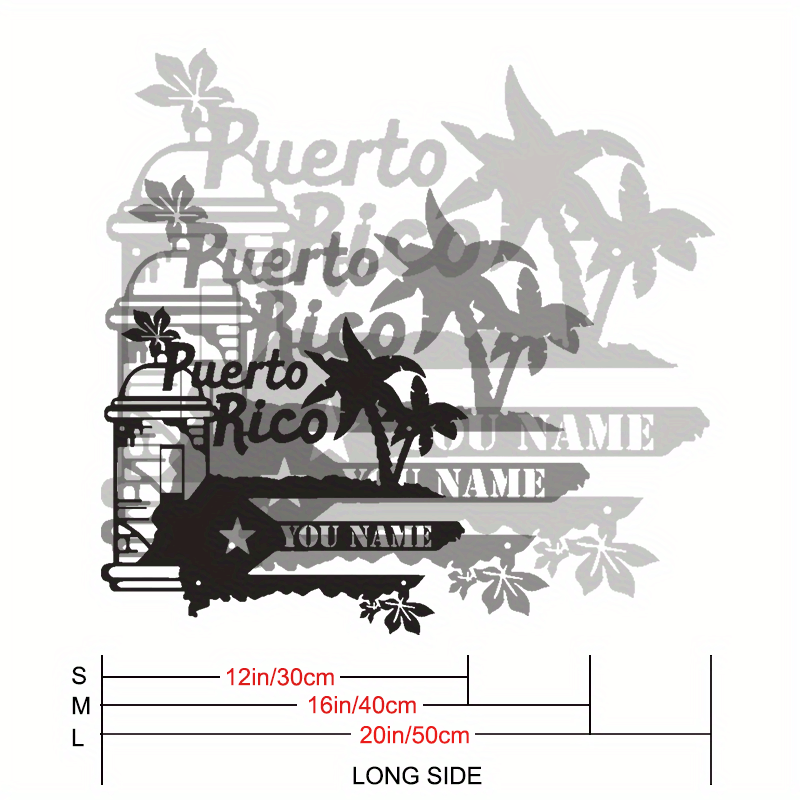 custom puerto   flag   personalized name text metal sign for home and nursery decor   indoor outdoor hanging plaque details 5