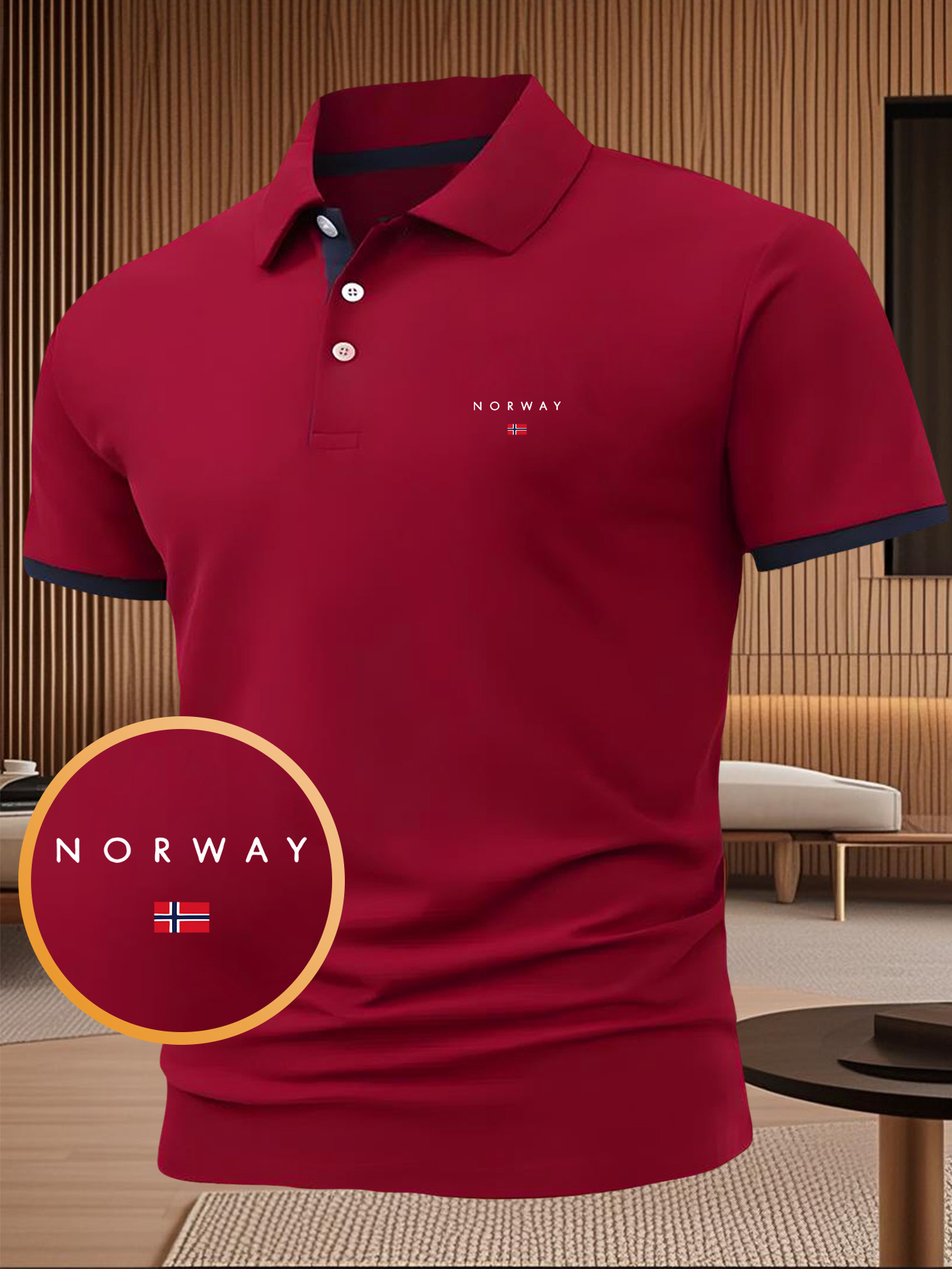 Summer Men's Letter and Flag Pattern Print Button- Shirt with Turnover Collar, Outdoor Sports Casual Business Comfortable Pique Short Sleeve Top