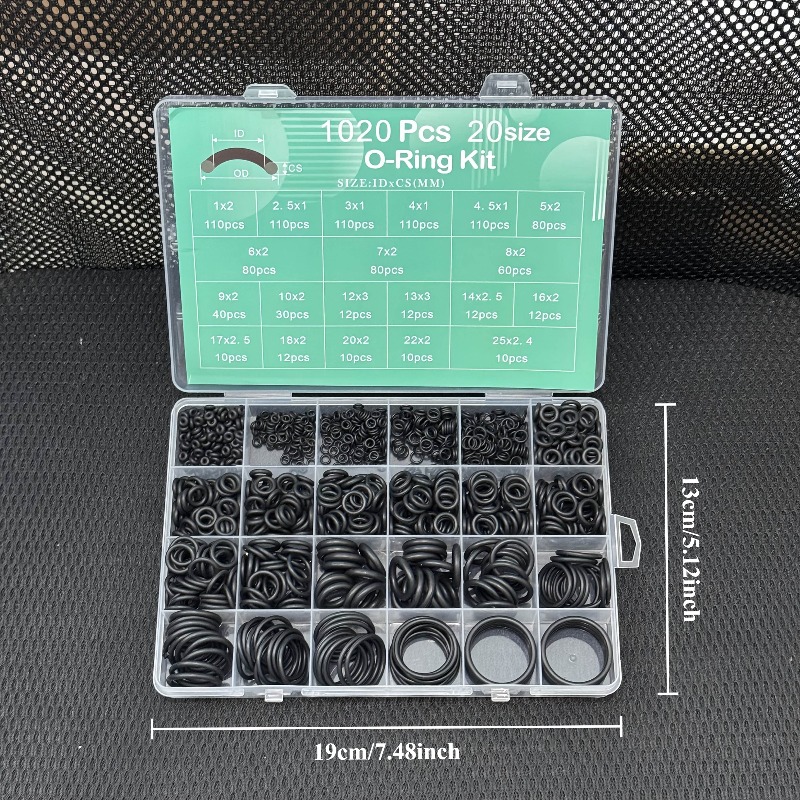 TEMU Kit de joints toriques 1020 pièces, ensemble d'assortiment de joints toriques en caoutchouc de 20 tailles, adapté à la réparation automobile, à