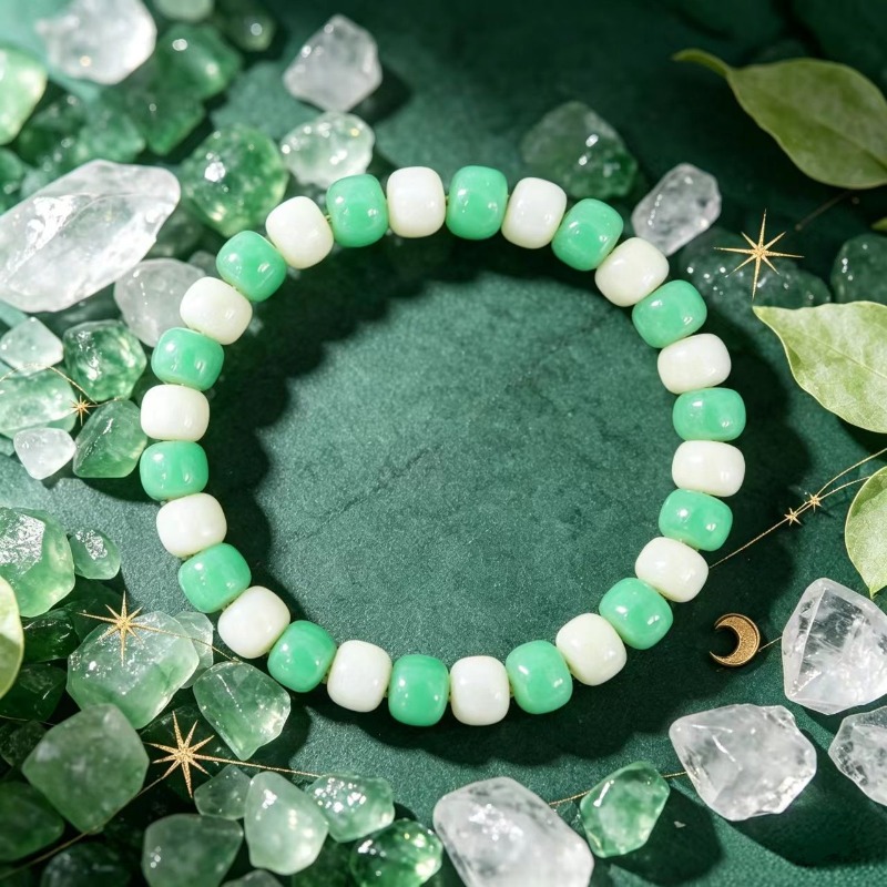Mint Green & Cream Bead Flat Bracelet, Everyday Elegance