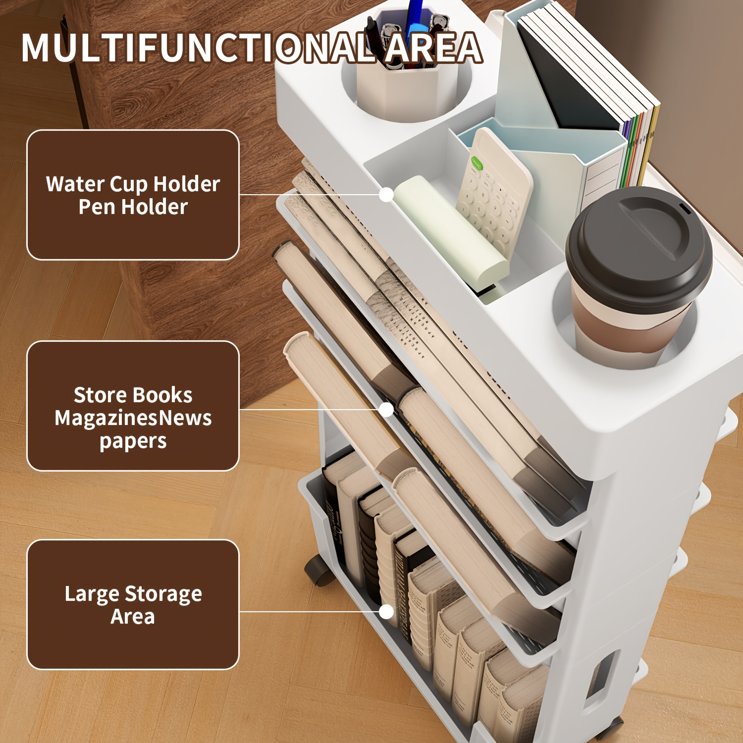 5-Layer Rolling Book Storage Box, Desktop Hanging Organizer