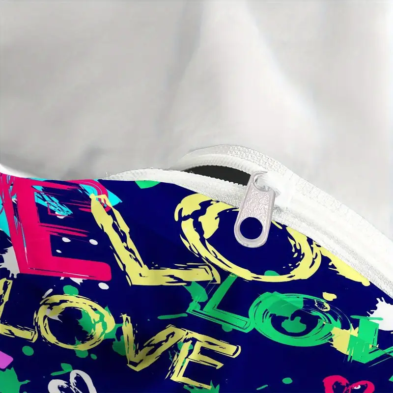 3pcs pattern bedding set - graffiti design duvet cover with pillowcases, navy blue & multicolor , soft microfiber bedding for teen room decor, 1 duvet cover + 2 pillowcases, machine washable zipper closure, , vibrant colors, bedroom collection, bedding set, king size bed comforter, bed comforter sets, king size bed comforter sets, bedroom decor, contemporary design, material, durable fabric, stylish bedrooms, mini Product details 4