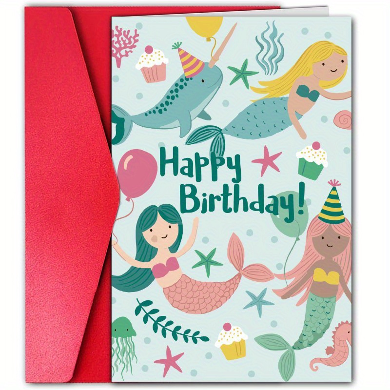 TEMU 1pc Mermaid-themed Birthday Card, Unique Birthday Card, Birthday Card, Birthday Gift Card, Birthday Celebration , Birthday Gift For Women,