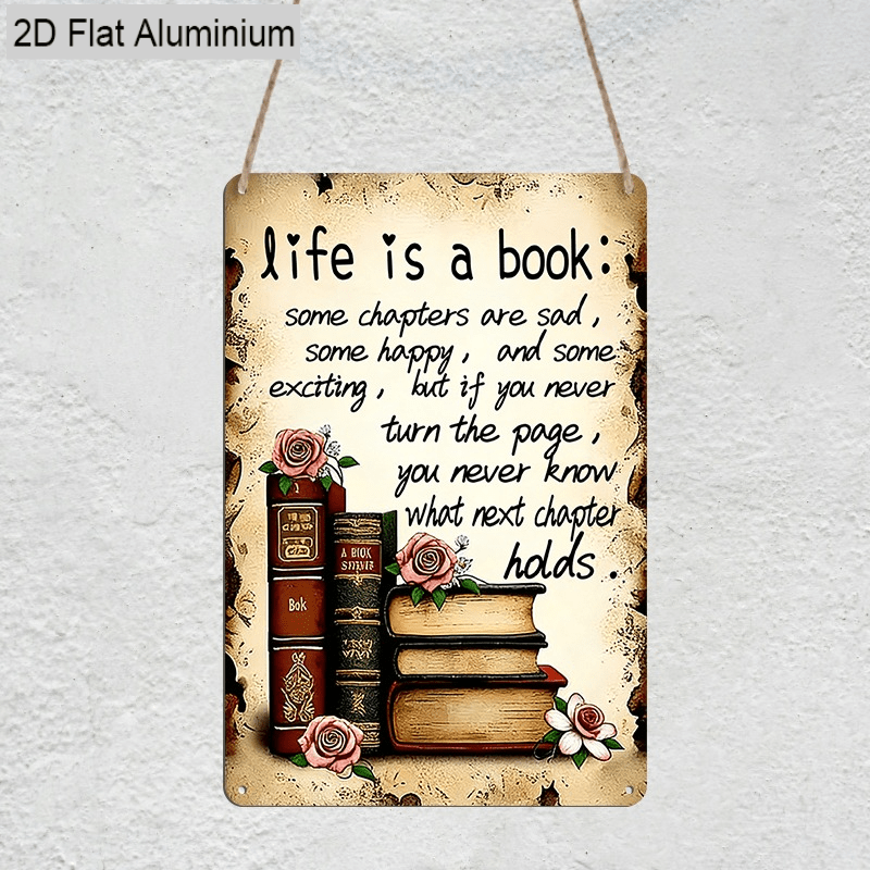 TEMU 2d Flat, 1pc " Like A Book" Wall Hanging Plaque - Vintage Book-themed Shelf Decor With English Suitable For Home Office, Library, Reading Nook -