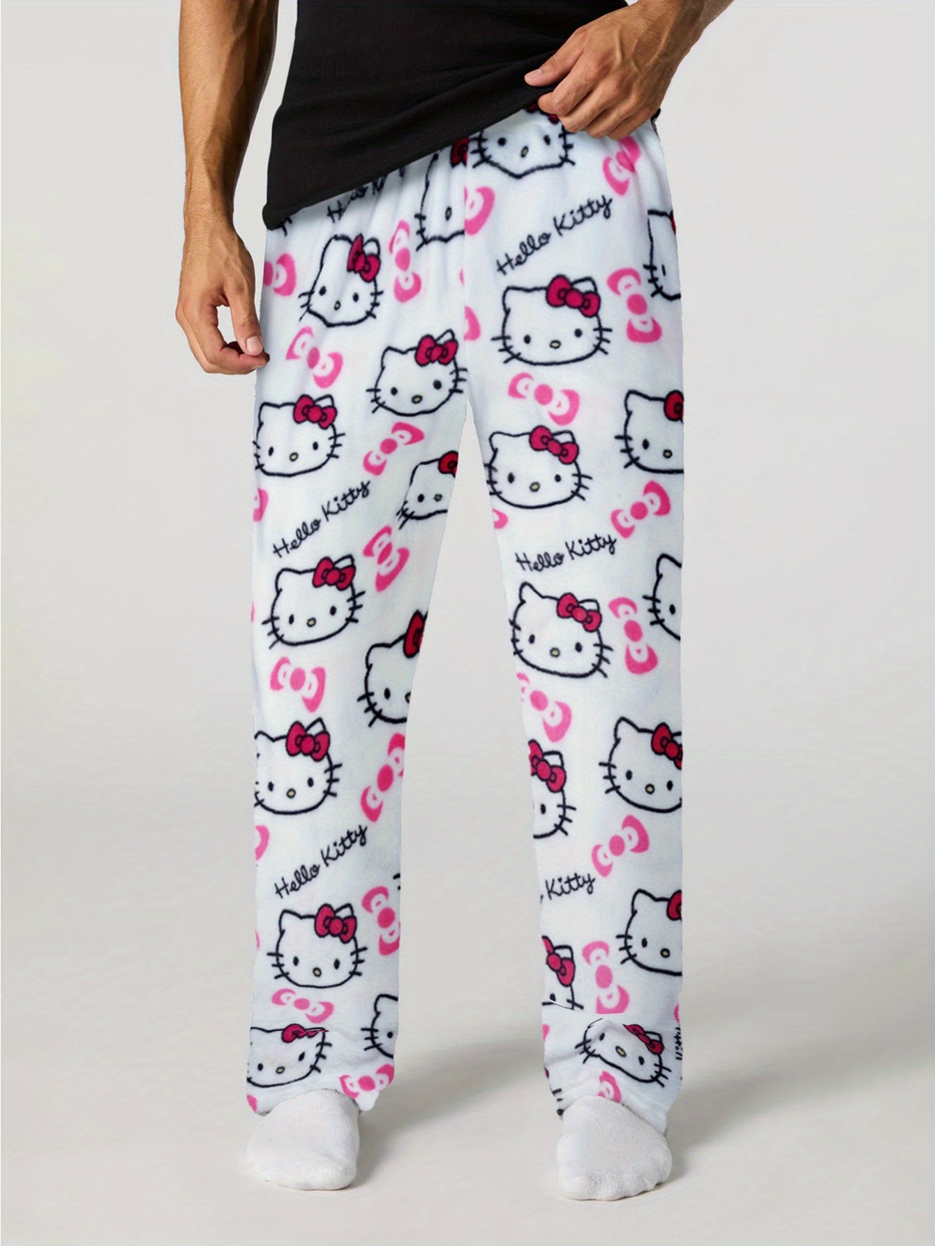 mens flannel pajama pants cozy pink white hearts Temu United