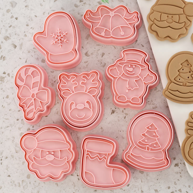 TEMU 8pcs Christmas Cookie Cutters For Holiday Party Baking, Santa Snowman Fondant Molds Kit, Biscuit Stamp For Winter Festival Celebration, Tool For