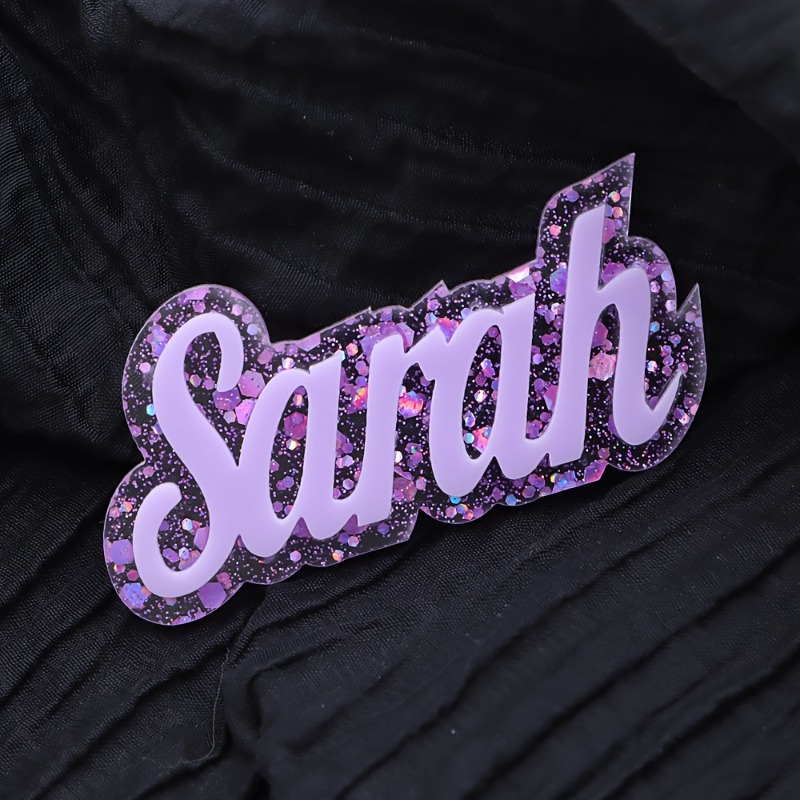 TEMU Personalized Glitter Acrylic Name Tag, Custom Cursive Script Lettering, Multi-layered Sparkle Design, Ideal For Bag And Shoe Decor, Perfect