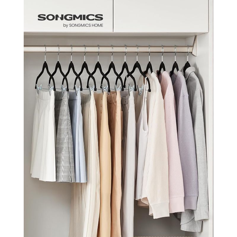 

Songmics 30pcs Pants Hangers, 16. 7-inch Long Velvet Hangers With Adjustable Clips, Heavy-duty, Non-slip Skirt Hangers, Space-saving For Pants, Skirts, Coats, Dresses, Closet Organization Systems