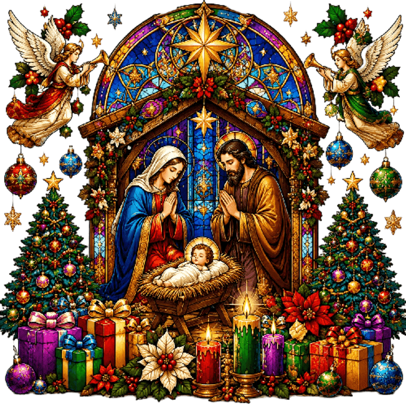 TEMU 1pc 2d Flat Pattern Sticker, Christmas Window Decal, Window Flower, Glass Mural Window Door Decoration Sticker Christmas Stable Nativity Scene