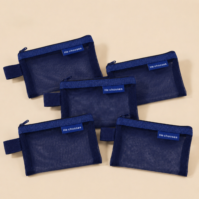 TEMU 5pcs Mesh Zipper Makeup Bags, Multi-functional Transparent Mesh Pouches For Storing Cosmetics, Toiletries, Office Supplies, And Travel