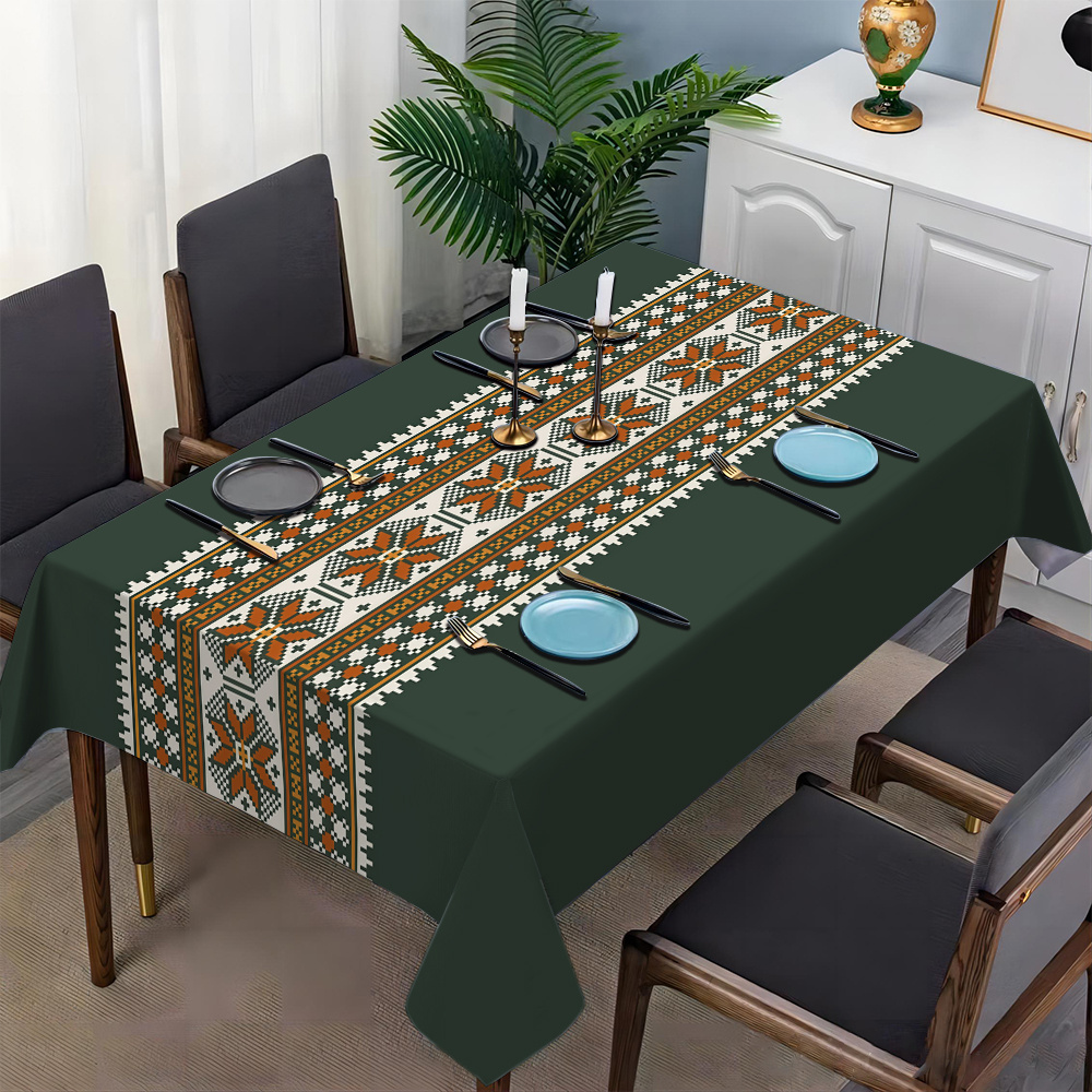 

1pc Ethnic Pattern Polyester Tablecloth, Waterproof And Oil-resistant, Machine-woven Square Table Cover, For Dining And Tea Table, Ideal For Picnic And Holiday Decor