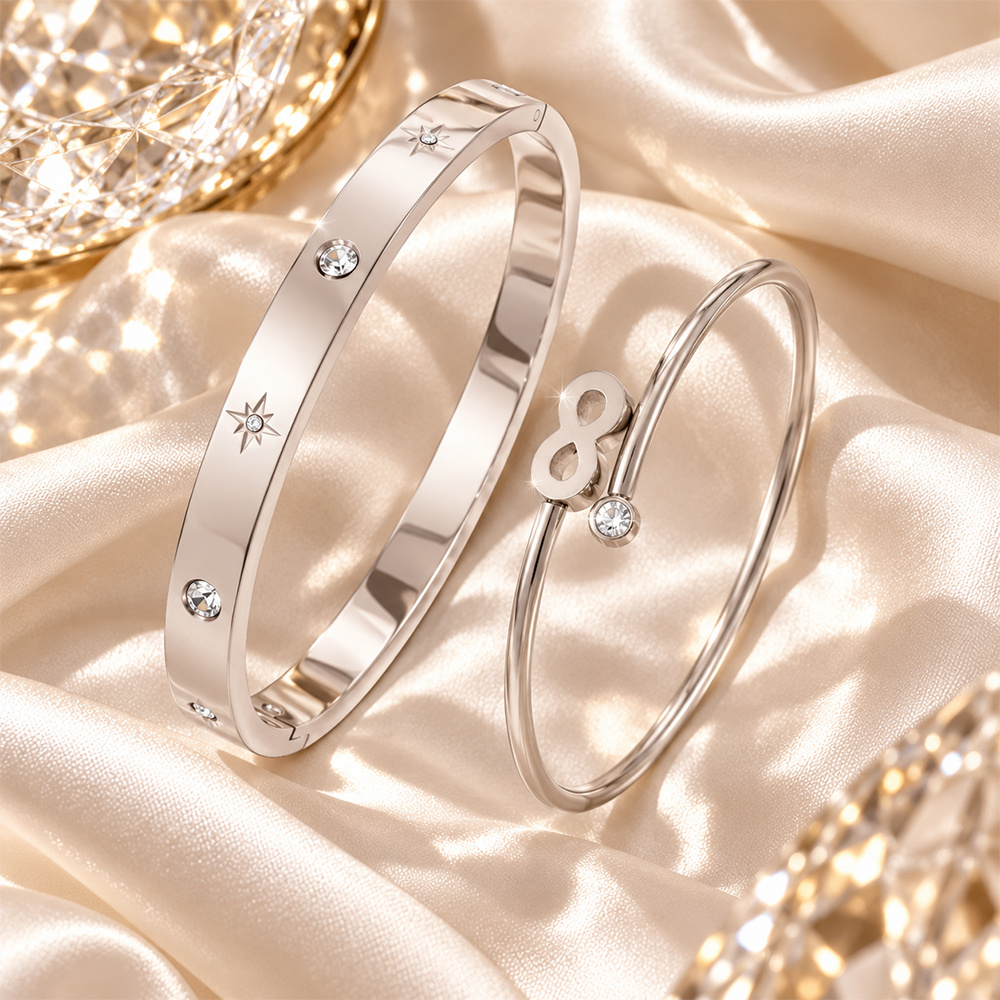 2pcs Infinity Symbol Design Double Bangle Set
