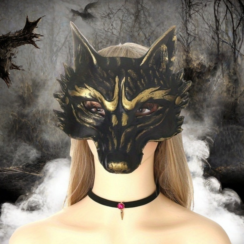 

Premium Synthetic Rubber Wolf Mask - Half-face Werewolf Costume For Cosplay & Halloween Parties,, Queuing Masks, Makeup Ball Costumes