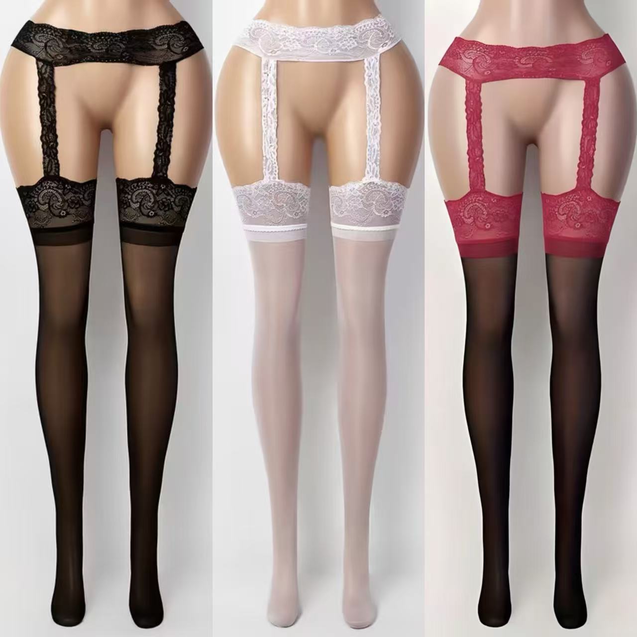 white garter belt and stocking set Suspenders online main image 1