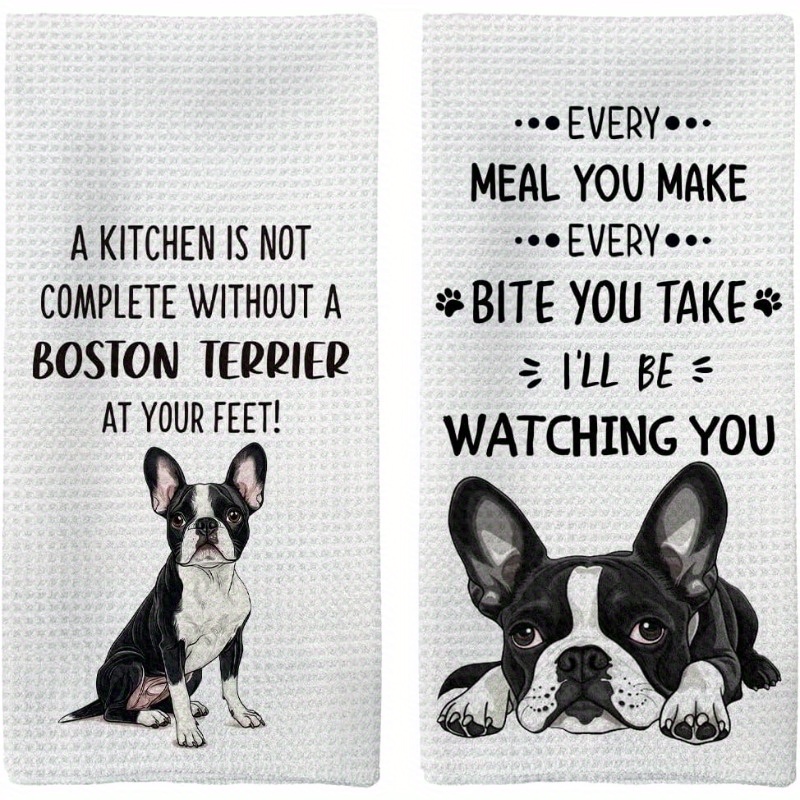 

2pcs Boston Terrier Kitchen Towels - , Machine Washable Polyester Hand Towels For Dog Lovers, Cooking & Drying Dishes