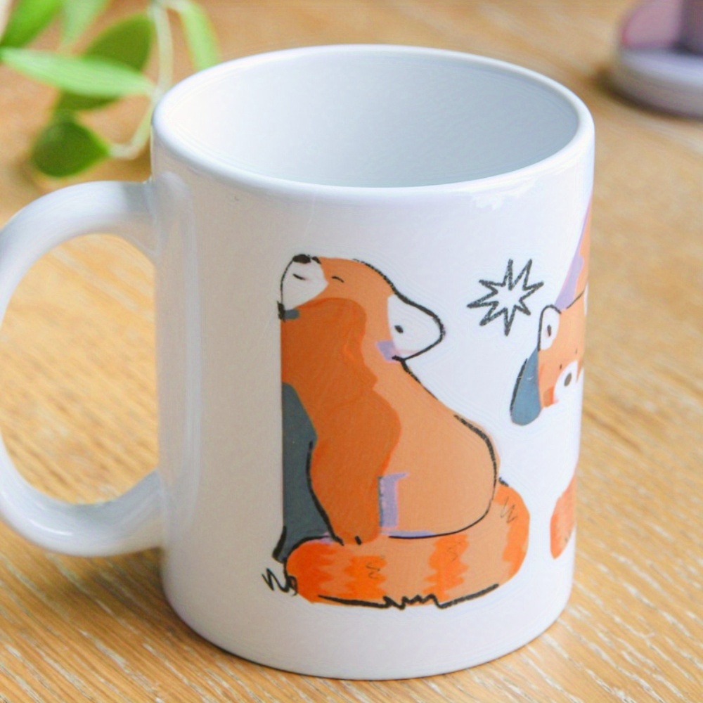 

Cute Red Panda Ceramic Mug - 11oz Double-sided Animal Illustration Coffee Cup, White With Orange And Gray , Office, Home, Or Gift , Gift Drinkware | Whimsical Mug Art | Coffee Mug, Panda Gifts