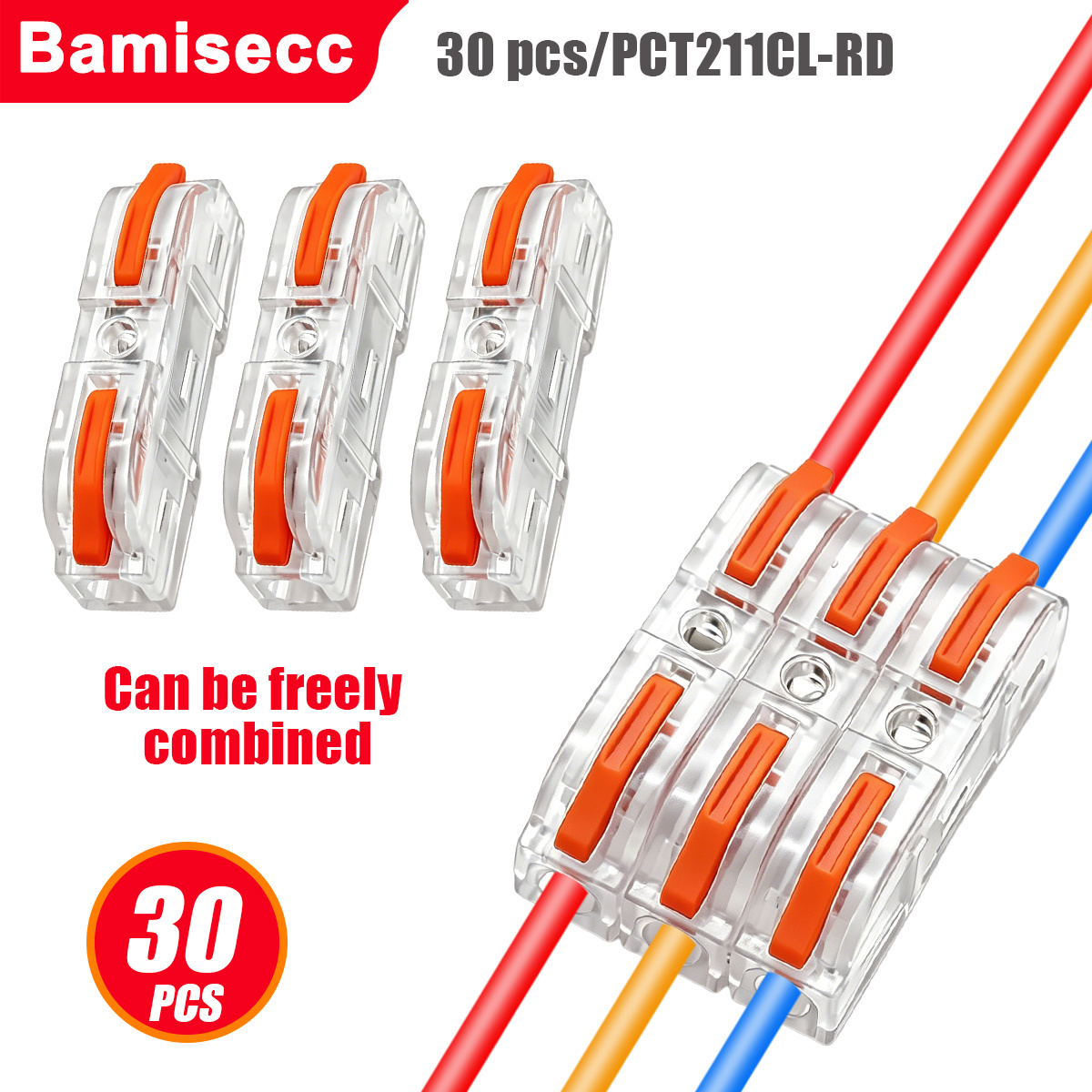 Produktbild von Schnellverbinder 1-in-5-out – 41 A, 450 V, Für 0,5–6 Mm² – Roter Kupferverbinder Mit PA-Gehäuse