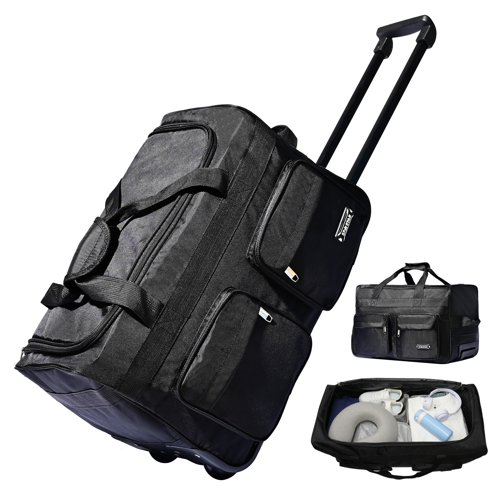 Image of The For Family Travel! Black, Multi-sized Wheeled Luggage Bag, Pullable And Portable, Practical And Multifunctional, Packing Of The Whole For Family