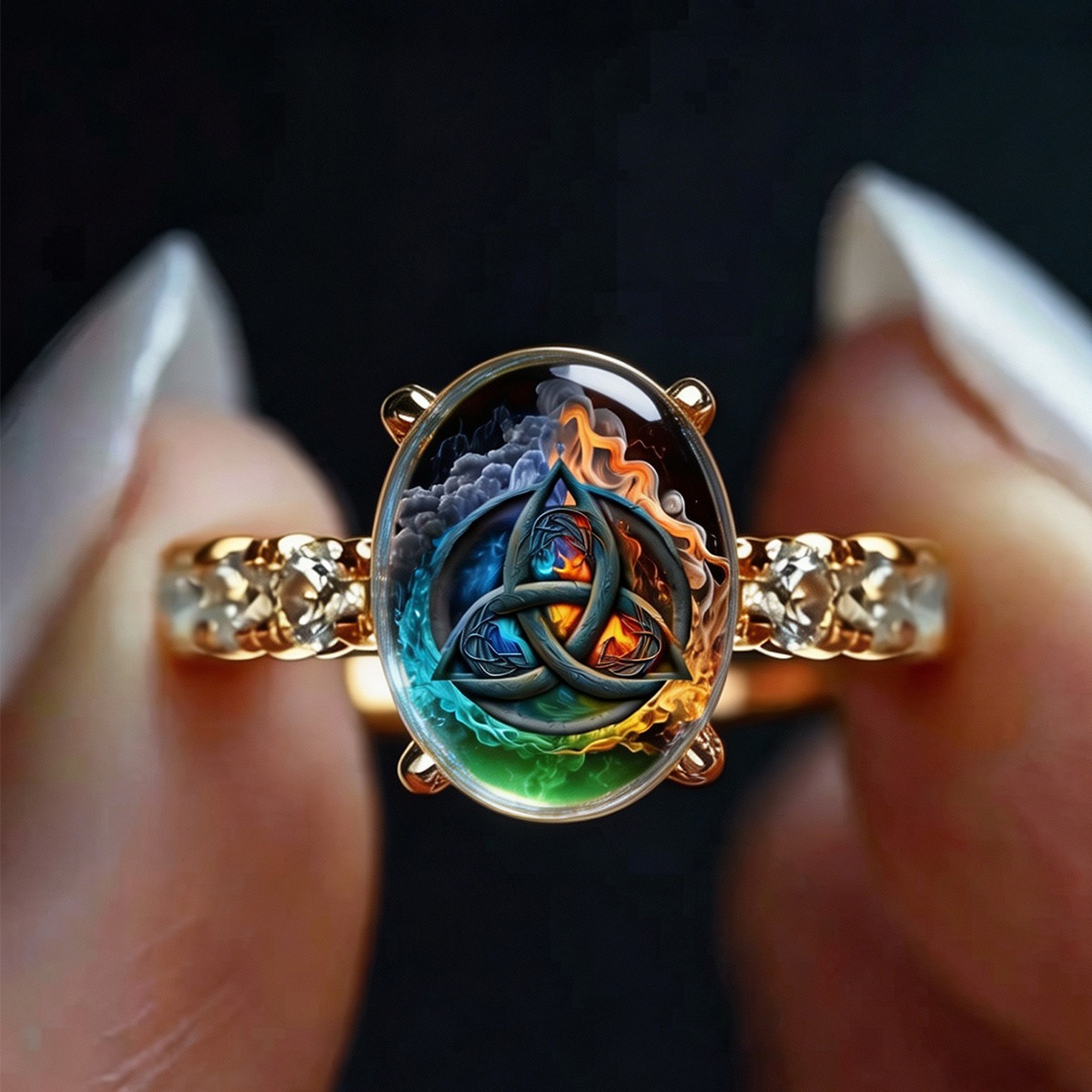 TEMU Anillo de nudo celta de magia , anillo de con nudo de la Trinidad y pedrería para mujer, de protección wiccana vintage