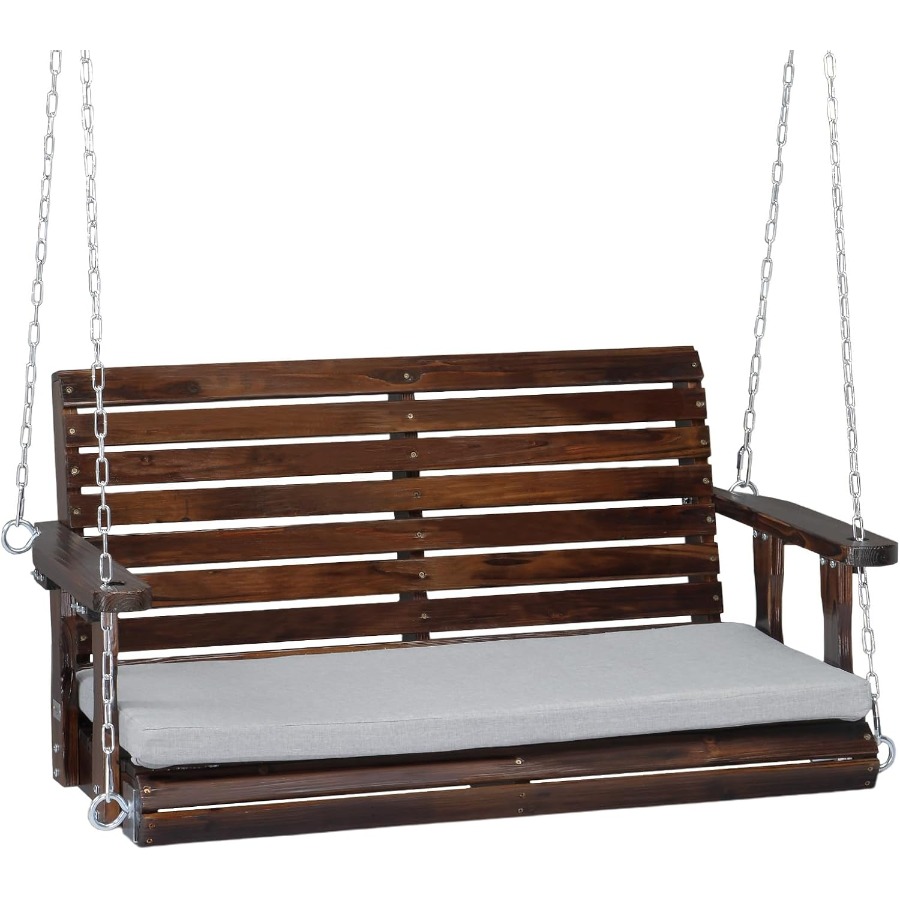 TEMU Heavy Duty 4 Ft Outdoor Porch Swing | 880 Lbs Capacity Wooden Patio Swing With Adjustable Chains For Yard, Garden, Lawn And Balcony, Rustic