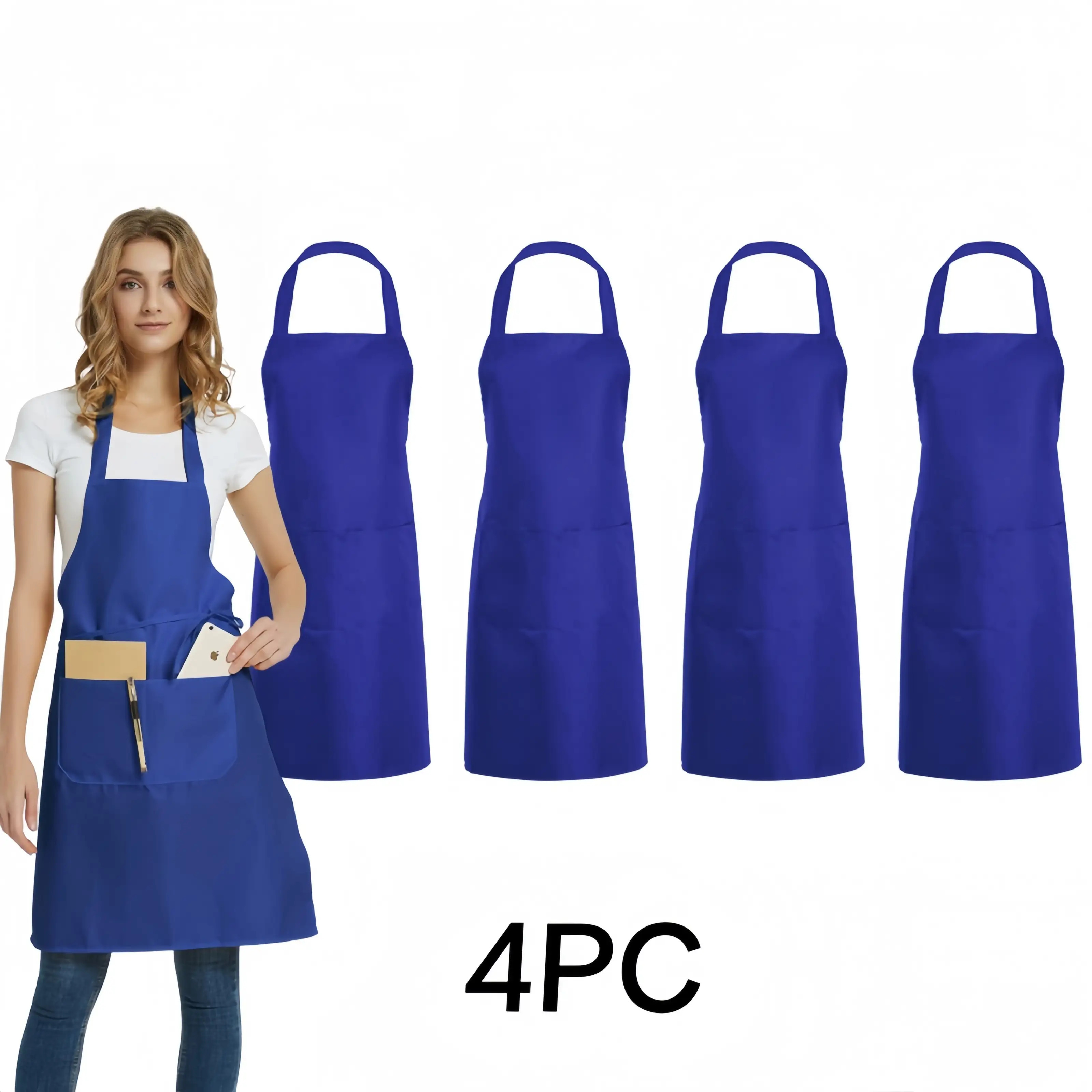 4pcs Solid Color Durable Polyester Aprons