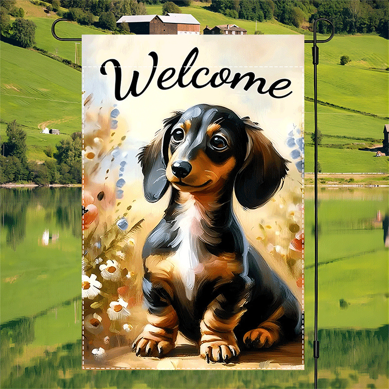 

Welcome Dachshund Double-sided Garden Flag - Waterproof Burlap, Outdoor Spring Lawn & Patio Decor, 12x18 Inch, Dachshund Garden Flag