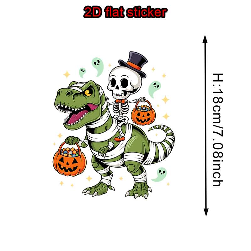 TEMU Autocollant Transfert Thermique Motif Squelette de Dinosaure Halloween, DIY Design Artisanat Sérigraphie T-Shirt Veste Taie d'Oreiller Vêtements