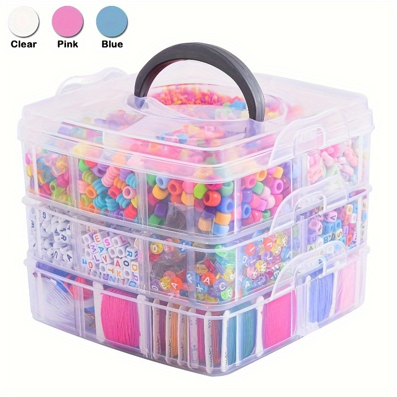 

3-layer Plastic Storage Box With 18 Compartments, Multi-functional Jewelry Organizer, Diy Craft Embroidery Bead Holder, Portable Travel Accessory Case - In Clear, Pink, Blue