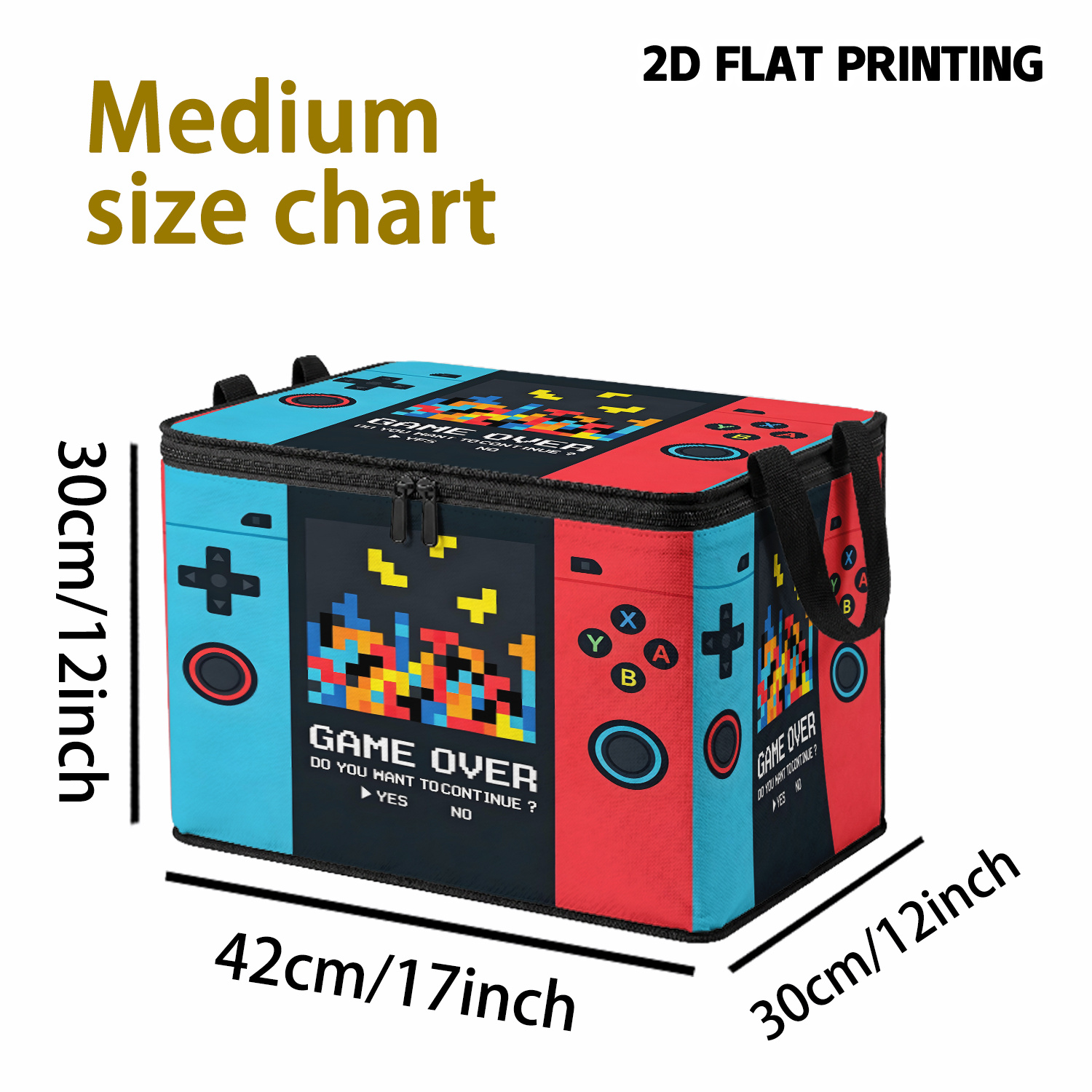 TEMU 1pc Red And Blue Switch Game Controller Creative Pattern, High-definition Foldable Zipper Storage Box, Suitable For Home Clothing And Sundries