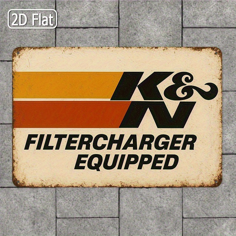 TEMU 1pc un KN Plaque Métallique pour Garage - une Robuste Décoration Murale Automobile Rétro en Fer avec un Design Orange et Noir, Mesurant 8X12