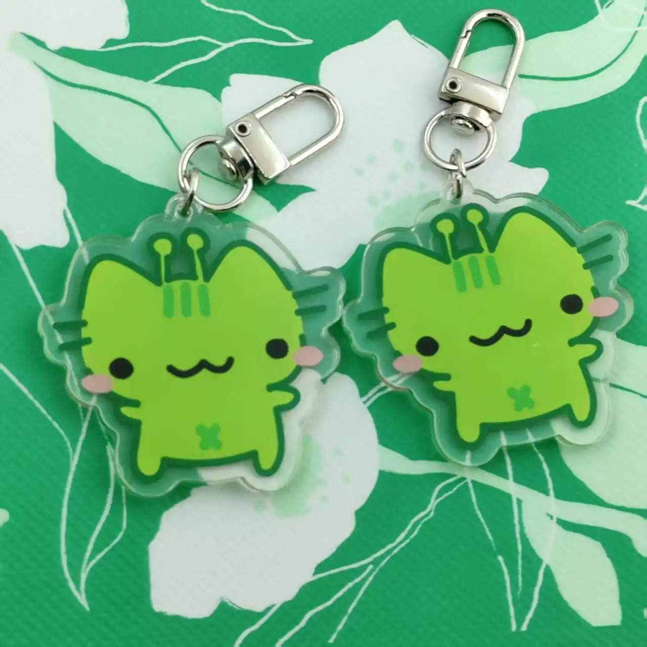 TEMU 2D, Diseño 2D, Juego de 2 Llaveros de Acrílico, Lindo Llavero de Alienígena Verde con Expresión y Diseño de Movimiento, para Fans de la Ciencia