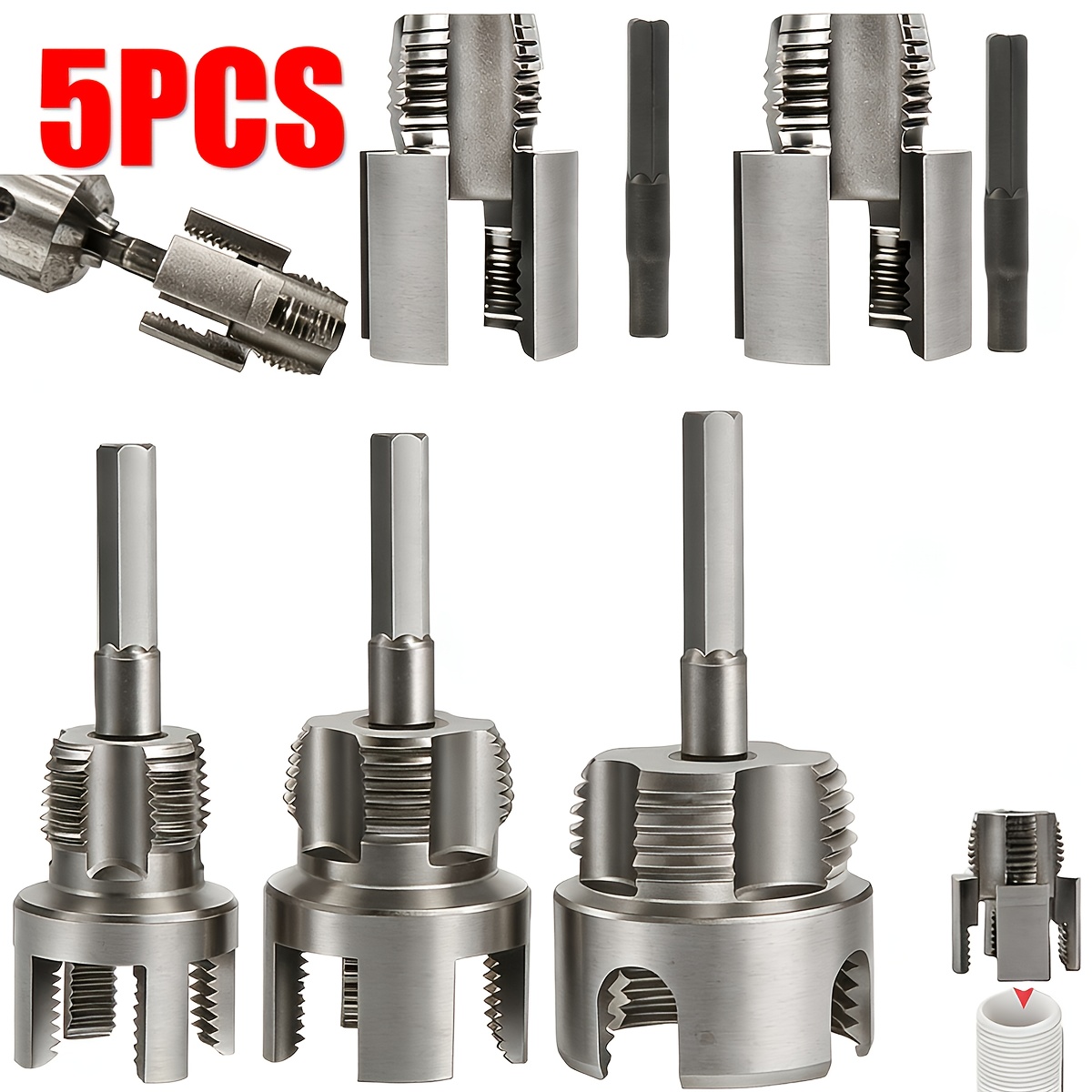 TEMU 5pcs Heavy-duty Pipe Threading Tool Set/ Integrated Internal And External Pipe Threading Tool- 1/2", 3/4", 1"+2 Integrated Internal/external