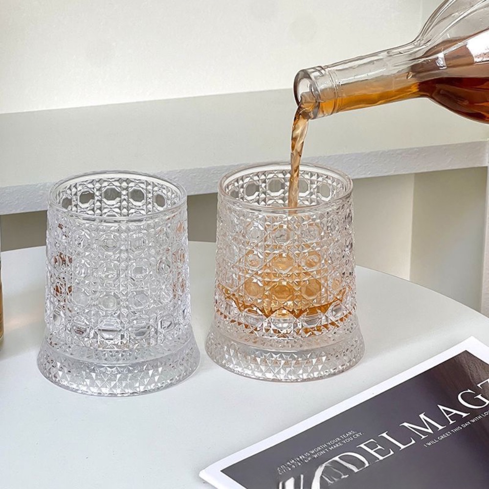 2pcs Pinning Whiskey Glasses Set, 360 Degree Rotating Old Fashioned Crystal Tumbler With Unique Relief Base, Rotatable Wine Cup For Flavor, Drinking...