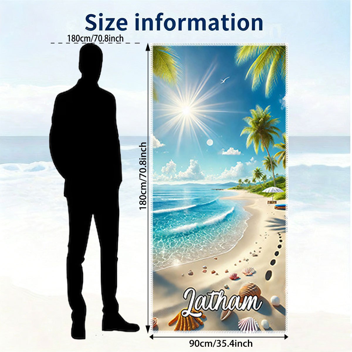 TEMU A Customized Tropical Beach Towel With Personalized Name - Vibrant Palm And Seashell Design, Pool, Camping, And Travel, Machine Washable,