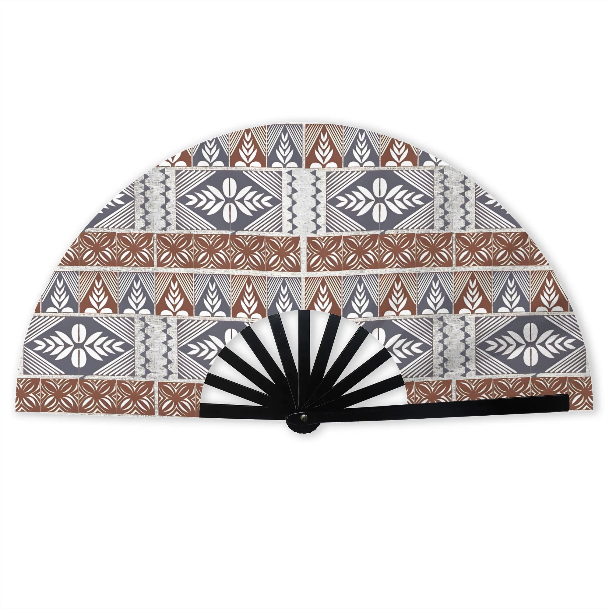 TEMU 2d Print Design Tongan Folding Hand Fan For Outdoor Camping Parties Street Style Accessories Creative Fashion Prop Party Accessory