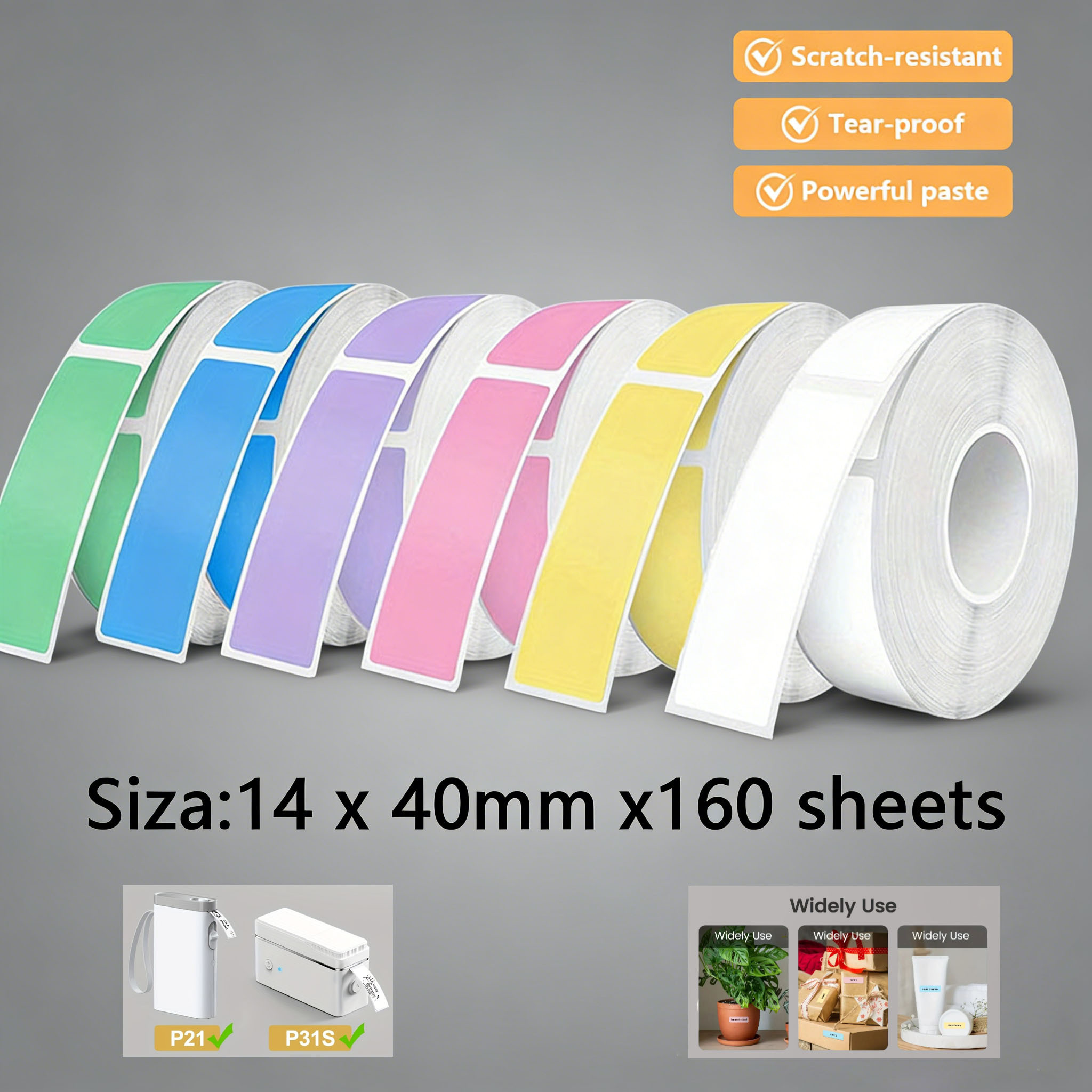 Image of P21/p31 Thermal Paper Labels 14 Mm X 40 Mm 6 Rolls 6 Colors/3 Rolls Of Color- Durable Retail Barcode Labels, Suitable Home, Shops, - Continuous Roll Printing